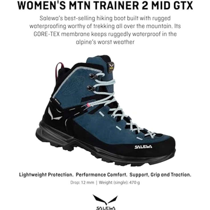 Salewa Mountain Trainer 2 Mid Gore-Tex, Damen Wanderschuhe mit 360° Gummirand, PU-Zwischensohle, blau (Größe 38.5) – Bild 2
