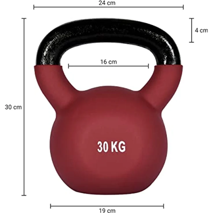 MSPORTS Kettlebell Neopren 2 – 30 kg inkl. Übungsposter Kugelhantel (30 kg - Bordeaux) - Studioqualität, Metallkern, hochwertiges Neopren, inkl. Übungsposter – Bild 4