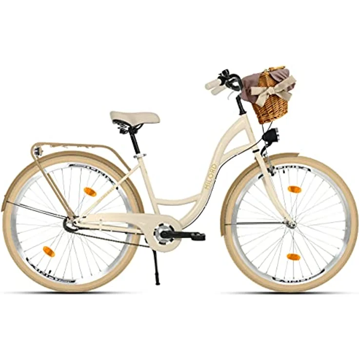 Milord Komfort Fahrrad Mit Weidenkorb Damenfahrrad, 28 Zoll, Beige-Braun, 1 Gang, Cityrad mit Aluminiumfelgen – Bild 2