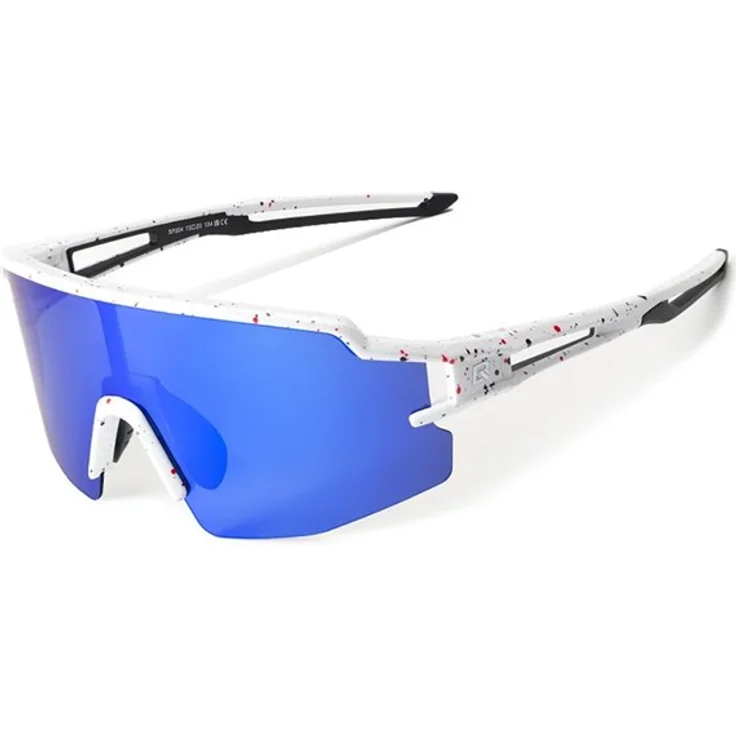 Rockbros 14120008005, Polarisierte Fahrradbrille mit UV-Schutz und Korrektureinsatz, blaue Gläser - Weiß