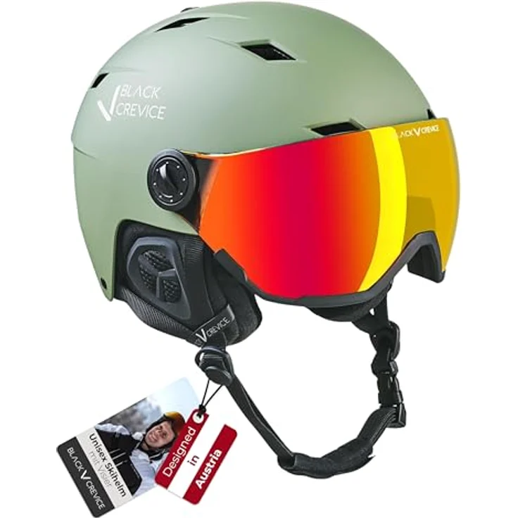 Black Crevice Skihelm Kirchberg, Olivin mit Visier, S (51-53cm), atmungsaktiv und schlagfest, CE-zertifiziert – Bild 1