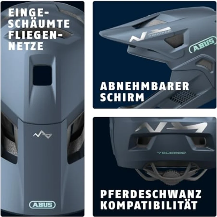 ABUS MTB-Helm YouDrop FF, Fullface-Helm für Kinder und Jugendliche mit abnehmbarem Kinnschutz, blau, Größe S – Bild 3