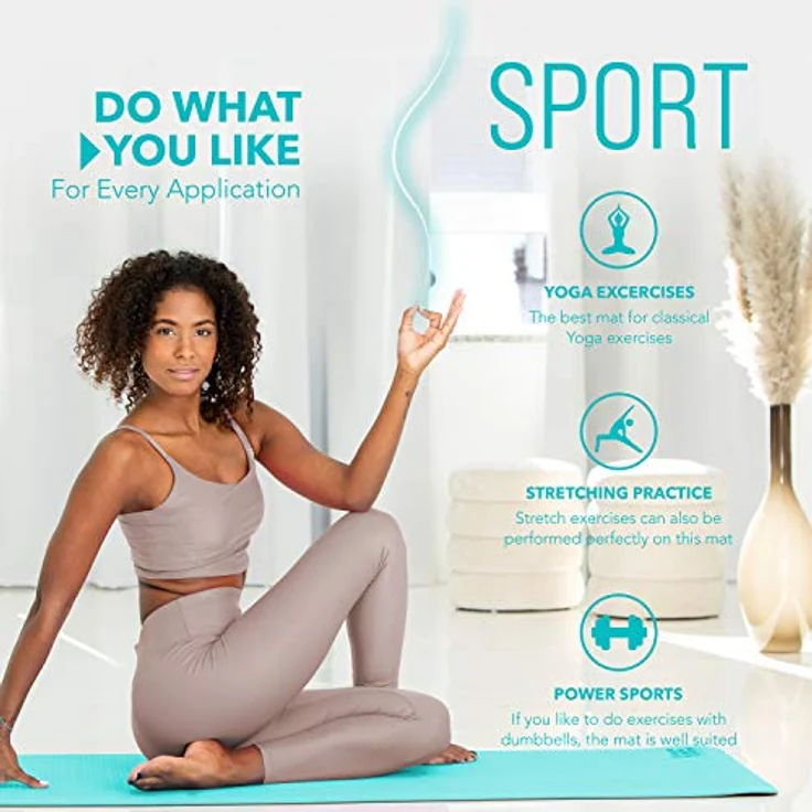 RE:SPORT Yogamatte Phthalatfrei - Gymnastikmatte rutschfest, Fitnessmatte schadstofffrei, Trainingsmatte mit Tragegurt 183 x 61 x 0,6 cm – Bild 2