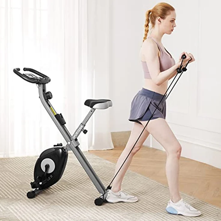 Sportana F-Bike Heimtrainer Eagle 2 Faltbar 10 Stufen 7 Sitzhöhen LCD Display 2 Fitnessbänder Fitnessfahrrad Fahrradtrainer Fitnessbike X-Bike – Bild 3