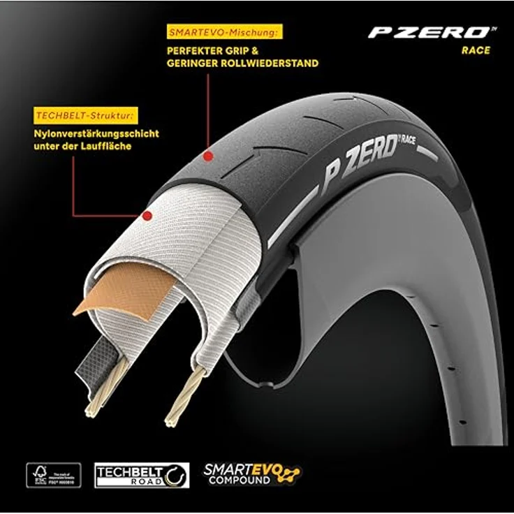 Pirelli P ZERO Black Race 700x28C, Fahrradreifen mit SmartEVO Gummimischung und TechBELT Road Pannenschutz, schwarz, 8.5 bar – Bild 3