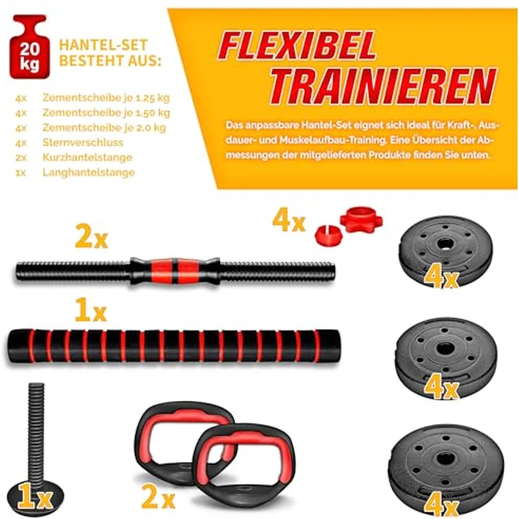 RE:SPORT 2 in 1 Hanteln Set mit Kettlebell 20kg, verstellbar, inkl. Kurzhantel & Langhantel, Sicherheitsverschlüsse & Verbindungsrohr – Bild 5