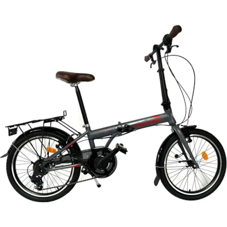 Toys Store GmbH 20 Zoll Alu Faltrad Klapprad Shimano 7Gang-Schaltung Camping Rad Klappfahrrad (Grau-Rot)