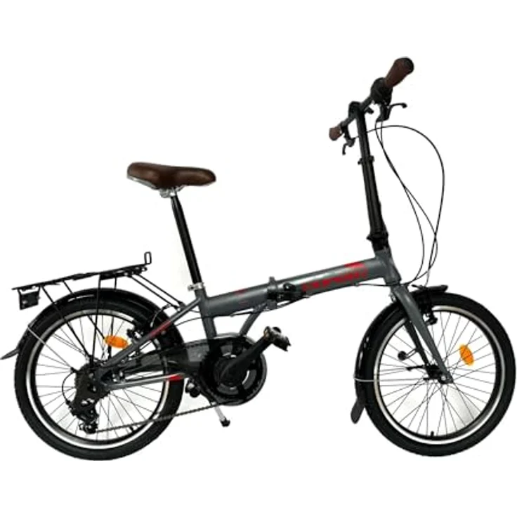 Toys Store GmbH 20 Zoll Alu Faltrad Klapprad Shimano 7Gang-Schaltung Camping Rad Klappfahrrad (Grau-Rot) – Bild 1