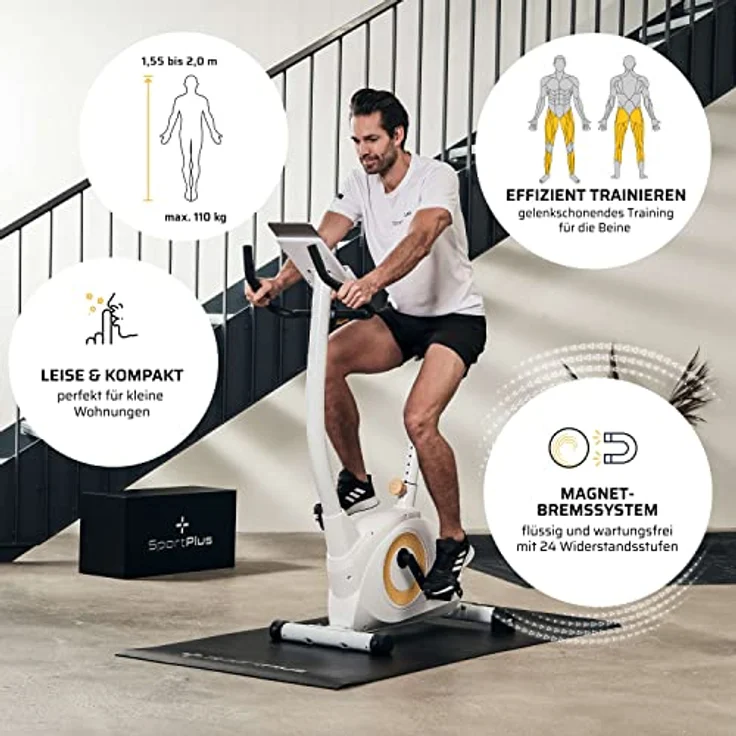 SportPlus COMPACT Heimtrainer Fahrrad, 24 Widerstandsstufen, integrierte Herzfrequenz-Messer & App kompatibel, Hometrainer – Bild 3