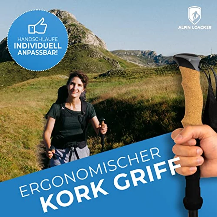 ALPIN LOACKER Teleskop Wanderstöcke Carbon, ultraleichte Nordic Walking Stöcke mit Korkgriff, verstellbar von 105 bis 135 cm, inkl. Zubehör und Transporttasche – Bild 3