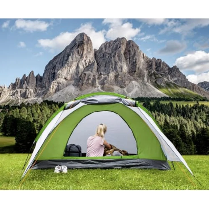 TRIZAND Nevada 23483 Campingzelt für 4 Personen, wasserdicht mit Vorzelt und Moskitonetz – Bild 3