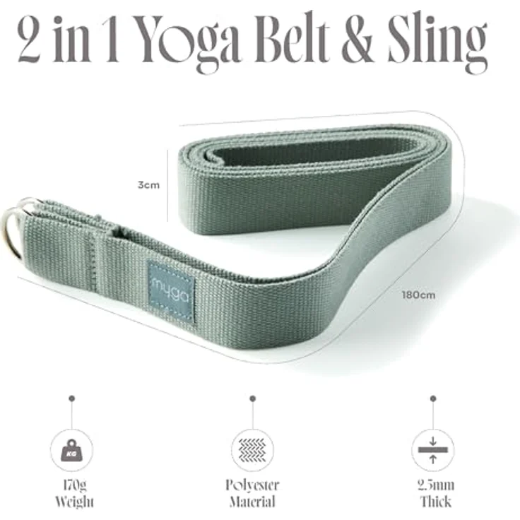 Myga 2-in-1 Yoga Gurt, verstellbarer Sling für Dehnung und Flexibilität, 180 cm, mit Metall-D-Ring, zur Unterstützung in Yoga-Posen – Bild 2