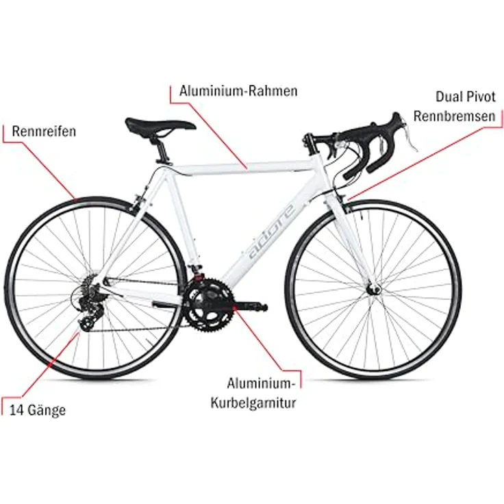 Adore 28'' Rennrad Racer Alu Weiß, 14 Gänge, Aluminium-Rahmen, 56 cm – Bild 4