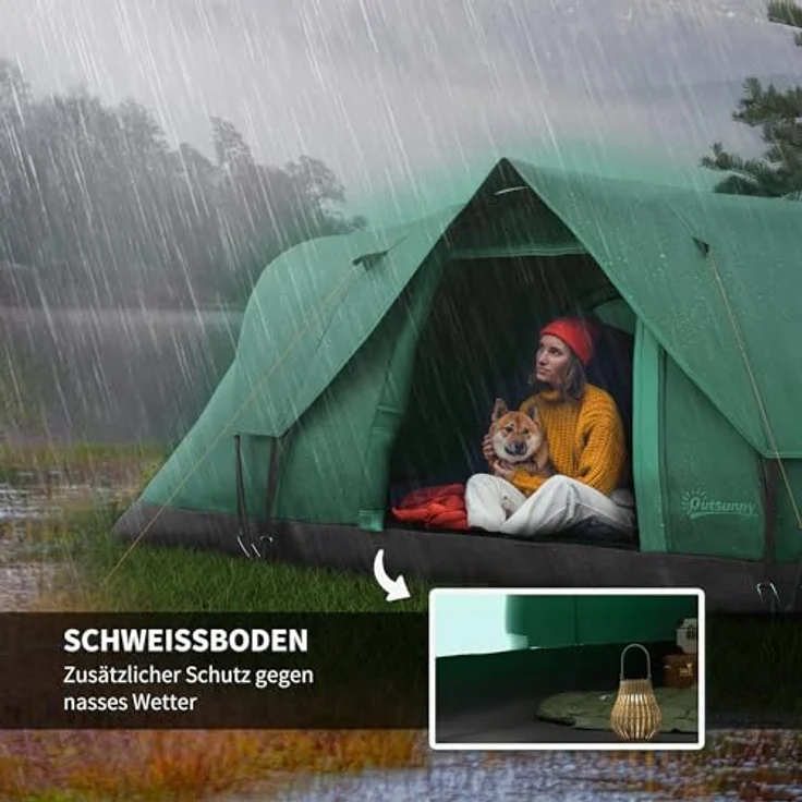 Outsunny Campingzelt für 5-6 Personen wasserdicht Familienzelt mit Eingang Fenster Tunnelzelt Kuppelzelt, Grün – Bild 4