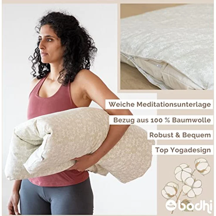 Bodhi Meditationsmatte ZABUTON | Maharaja Collection | Gemusterte Yoga Matte mit waschbarem Bezug aus 100% Baumwolle | Meditationskissen Unterlage | Maße 80 x 80 x 6 cm (dunkel-blau/Mandala) – Bild 4