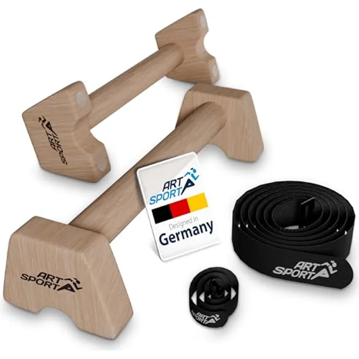 ArtSport Liegestützgriffe aus Holz L - Calisthenics, Parallettes, Liegestütz Barren - Indoor & Outdoor - Ergonomische Handstand Griffe, Naturholzfarben