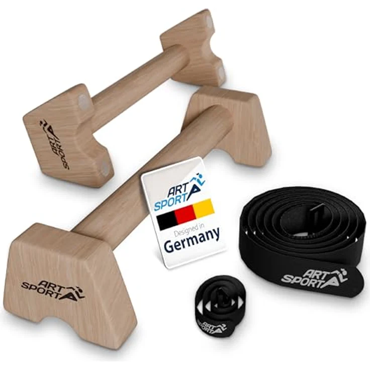 ArtSport Liegestützgriffe aus Holz L - Calisthenics, Parallettes, Liegestütz Barren - Indoor & Outdoor - Ergonomische Handstand Griffe, Naturholzfarben – Bild 1