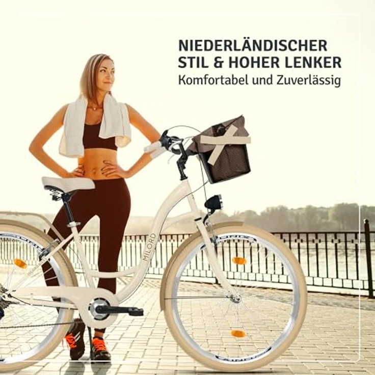 Milordbikes City-Fahrrad, Creme, 46 cm, Metall, Freizeit mit Aluminiumfelgen und hinterem Träger – Bild 4