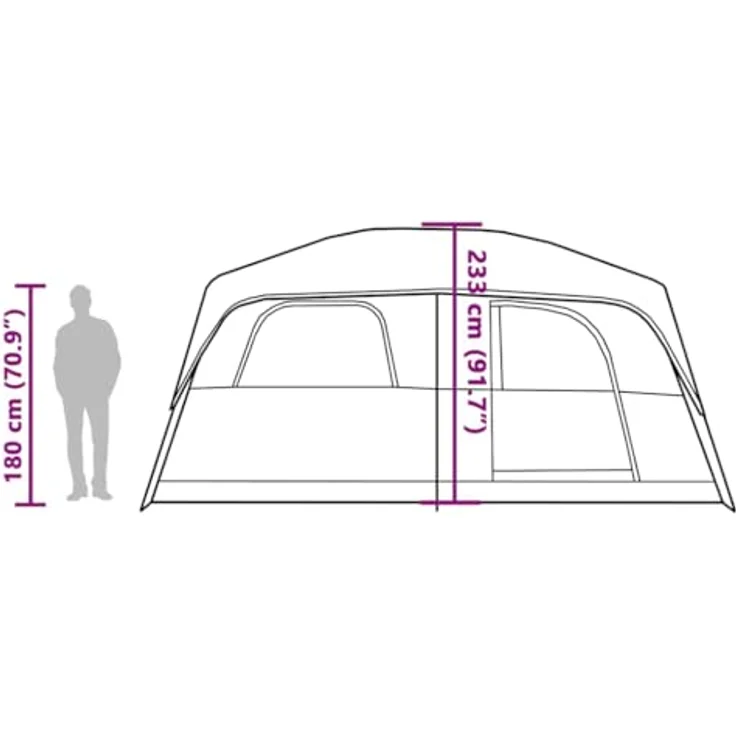 vidaXL Familienzelt für 8 Personen, Wasserdichtes Campingzelt mit Netzwänden und 2 E-Anschlüssen, Grau Orange, 185T Polyester – Bild 4