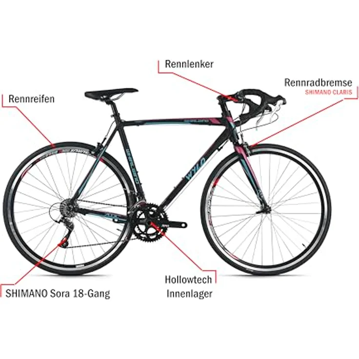 WYLD Rennrad Whirlwind 200, 28'' in Schwarz-Lila mit 18 Gängen und Aluminium-Rahmen (58 cm) – Bild 4