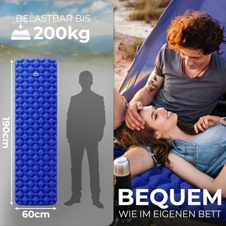 Alpenwert® Isomatte Outdoor, aufblasbare Schlafmatte, ultraleicht mit 531g, ergonomisch, kleines Packmaß 225 x 70 cm, ideal für Camping und Backpacking – Bild 5