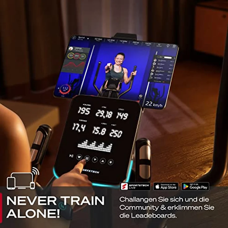 Sportstech CX700 mit innovativer LED Technologie | Profigerät Crosstrainer für Zuhause | Heimtrainer mit 12 Programme & 1 HRC & 1 Watt Mode | Ellipsentrainer gelenkschonend mit Magnetbremssystem 24 kg – Bild 5