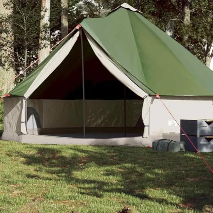 vidaXL Tipi Familienzelt, 8-Personen Campingzelt mit E-Anschluss und Netzwänden, Gruppenzelt in Grün, 185T Polyester – Bild 2