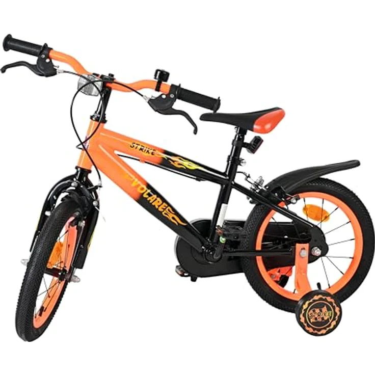 Volare Strike 14 Zoll Kinderfahrrad für Jungen – Schwarz-Orange, 2 Handbremsen, abnehmbare Stützräder, geschlossener Kettenschutz, Reflektoren vorne und hinten – Bild 9