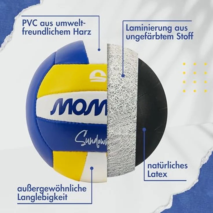 MOMEVO Sundowner Beachvolleyball – Weicher Trainingsball in offizieller Größe mit Pumpe – Bild 7