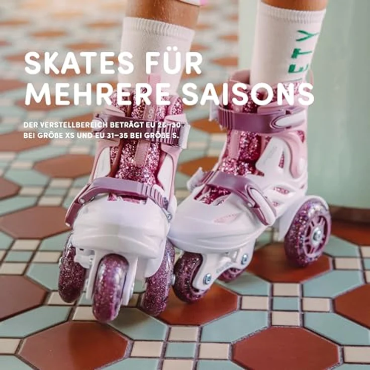 Cariboo Ballerina – Verstellbare Kinder-Inlineskates mit LED-Rädern und 3-teiligem Schutzset in S Pink Plum – Bild 4