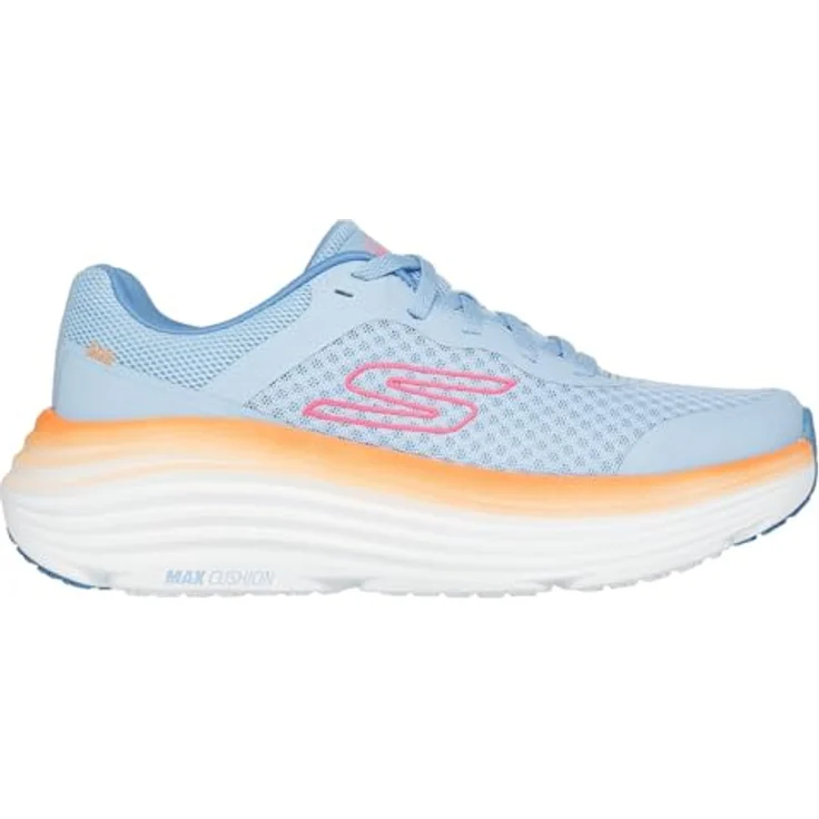 Skechers Max Cushioning Endeavour, Damen Laufschuhe mit Air-Cooled Goga Mat Einlegesohle, veganes Obermaterial, mehrfarbig in Orange und Blau, Größe 36 – Bild 4