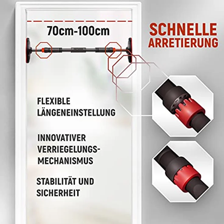NEOLYMP Klimmzugstange Tür mit innovativer Gear-Lock Funktion + E-Book (Rot) – Klimmzugstange Türrahmen Pull up Bar Tür Klimmzugstange Klimzugststange Türrahmen Turnstange Türrahmen Door Pull up Bar – Bild 4