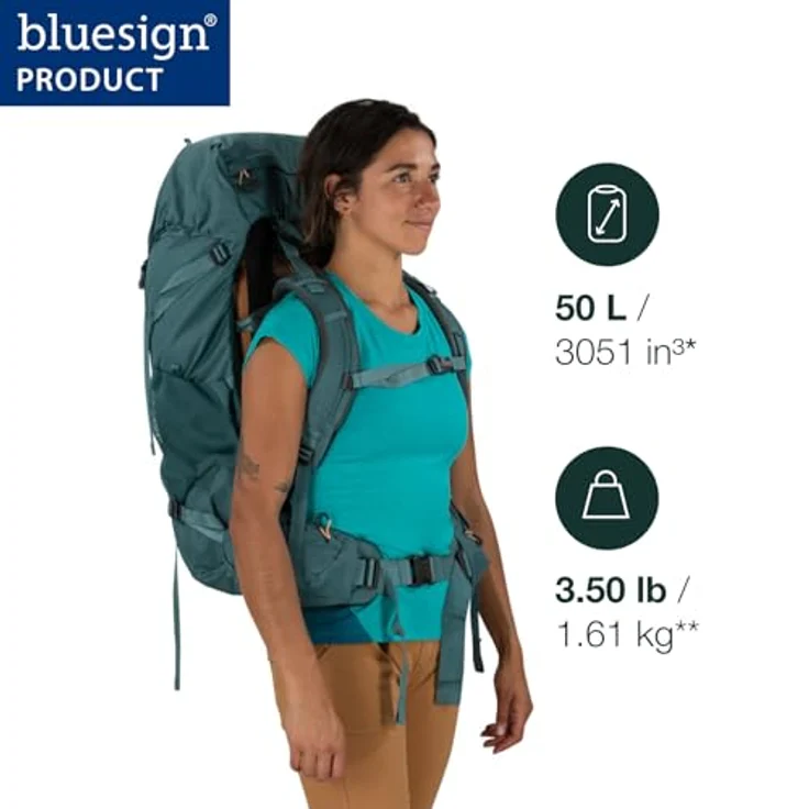 Osprey Renn 50 Wanderrucksack für Frauen Pediment Grey/Linen Tan O/S, Leichtes Design mit anpassbarer Rückenplatte – Bild 2