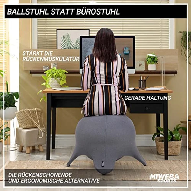 Miweba Sports Ballhocker Starfish - Traglast 300 Kg - 55 cm Gymnastikball aus PVC - Sitztrainer - Fitnessball Stuhl - Ergonomischer Sitzball - Sitzalternative Schreibtischstuhl Büro (Grau) – Bild 3