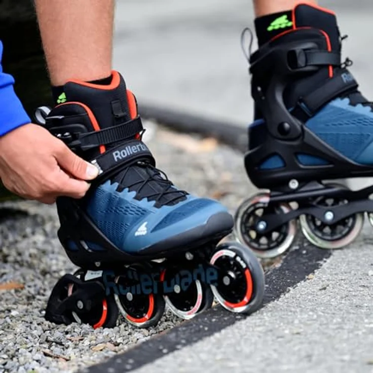 Rollerblade Macrobade 90, Hochleistungs-Rollschuhe für Fitness mit besserer Stabilität, Orion Blau/Scharf Orange, Größe 45 – Bild 6