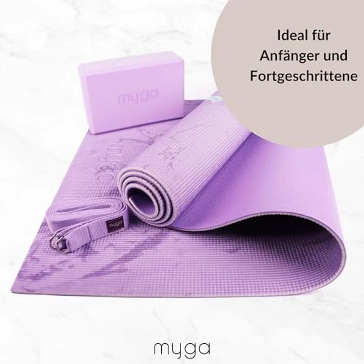Myga Yoga Starter Kit, Komplettes Set mit rutschfester Yogamatte, Yogablock & Gurt, fliederfarbenes Chakra Design, ideal für Anfänger & unterwegs – Bild 3