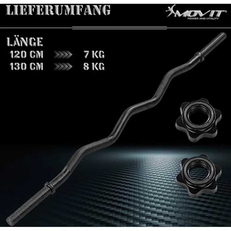 MOVIT® Profi SZ Curlstange, 30mm STANDARDNORM, Auswahl: 120cm (7kg) o. 130cm (8kg), verchromt o. schwarz, Sternverschluss o. Federverschluss, Hantel Curl Stange Hantelstange – Bild 3