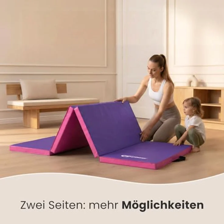 Eyepower Fitnessmatte 180x60 Klappbare Gymnastikmatte 5cm dicke Matte, Weichbodenmatte pink – Bild 8
