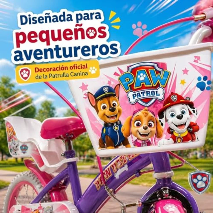 Toimsa Paw Patrol Kindervelo, 16 Zoll Kinderfahrrad in lila mit Korb, Stützrädern und robustem Kettenschutz – Bild 8