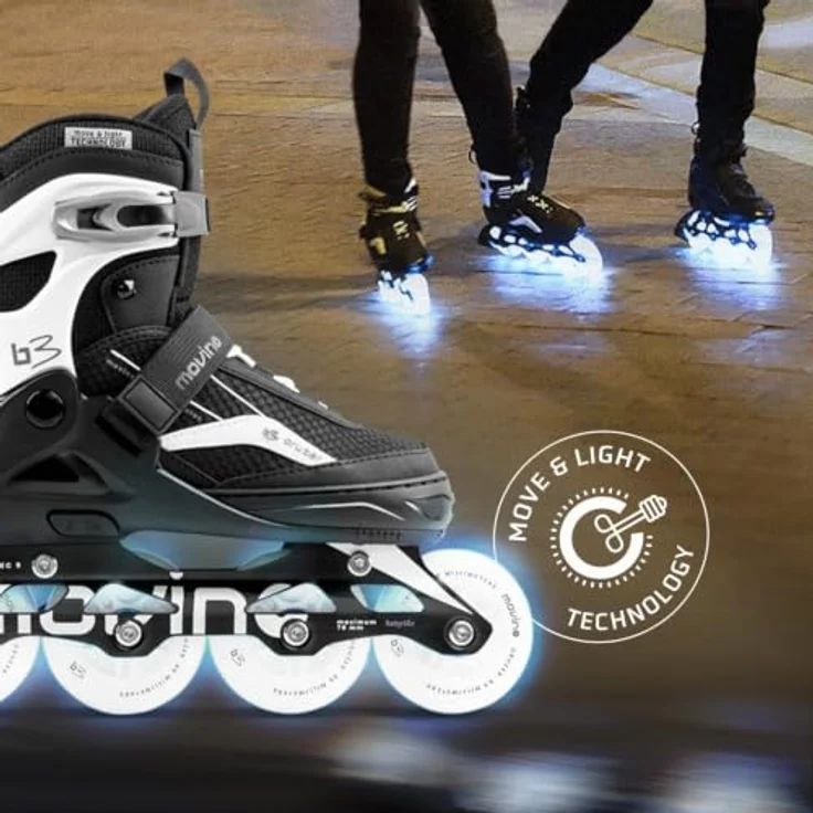 Movino Cruzer B3, Inlineskates mit leuchtenden LED-Rollen, ABEC-9 Kugellagern und Aluminium-Schiene, Größenverstellbar 30-41 – Bild 2