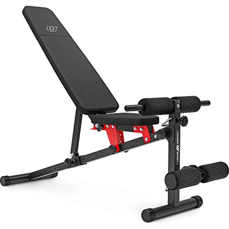Marbo Sport verstellbare multifunktionale Trainingsbank Beincurler MH-L111 2.0 | Made in EU, zusammenklappbar, 8 Rückenlehnenwinkel, 3 Sitzwinkel, verstellbare Polsterrollen - schwarz