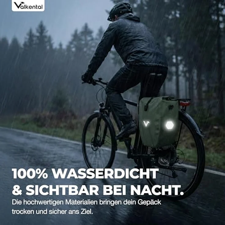 Valkental Gepäckträgertasche, wasserdichte Fahrradtasche mit 20L Füllvolumen und Reflektoren in Natur Grün – Bild 5