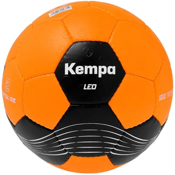 Kempa Leo Handball Trainingsball und Spielball, strapazierfähig und griffig, für Kinder und Erwachsene, Größe 0-3, orange/schwarz