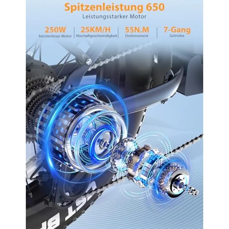 Touroll S2 E-Bike Klapprad, 20'' Fat Tire, 48V 720Wh Akku, bis 150 km Reichweite, 250W Motor, 7-Gang-Schaltung, für Herren und Damen, All-Terrain, klappbar – Bild 2