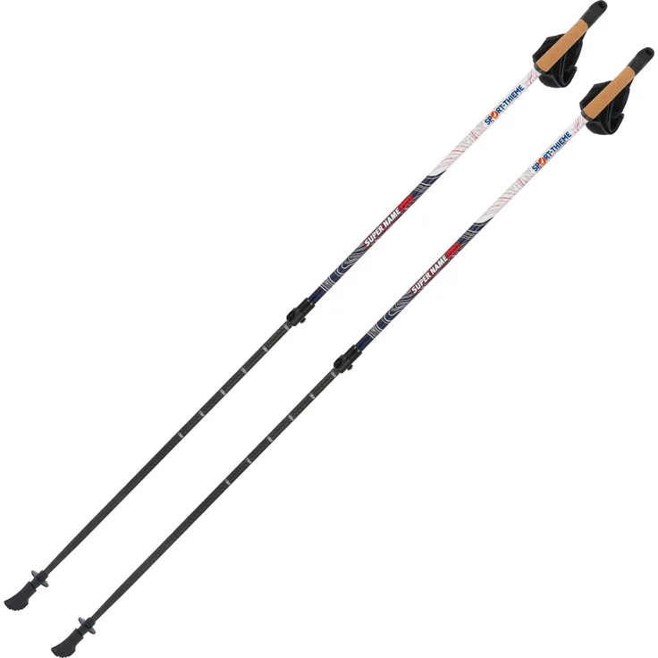 Sport-Thieme Nordic Walking Stöcke Lock Up Pro, verstellbar von 100-135 cm, Carbon, mit Korkgriff, weiss-blau