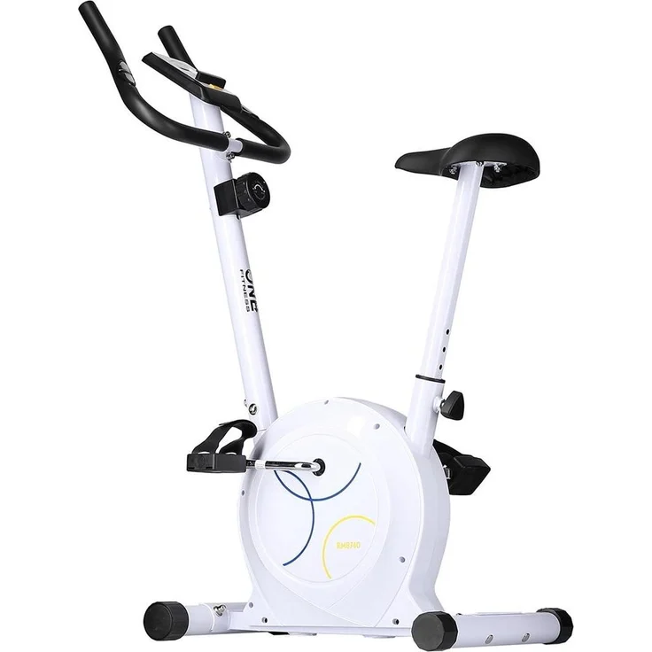 One RM8740, Hometrainer mit magnetischem Widerstand, 8-stufiger Widerstandseinstellung und Funktionsbildschirm, verstellbarem Sattel und Platz für mobile Geräte