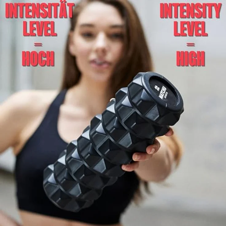 MATCHU Faszienrolle - Massageroller in Schwarz (31x10 cm, hart) - Effektive Selbstmassage zur Muskellockerung und Verspannungsreduktion – Bild 3