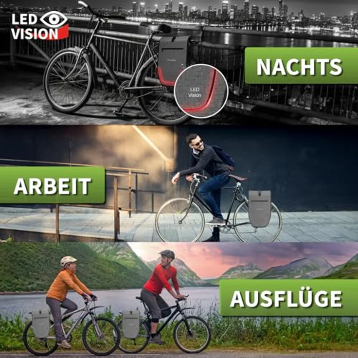 Eloneo Velotasche Gepäckträgertasche, 28 l, wasserdicht mit LED-Streifen und Reflektoren – Bild 1
