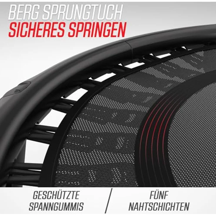 Berg Fitnesstrampolin, 110 cm Ø, individuell einstellbare Gummibänder, klappbar, stabil und rutschfest – Bild 4