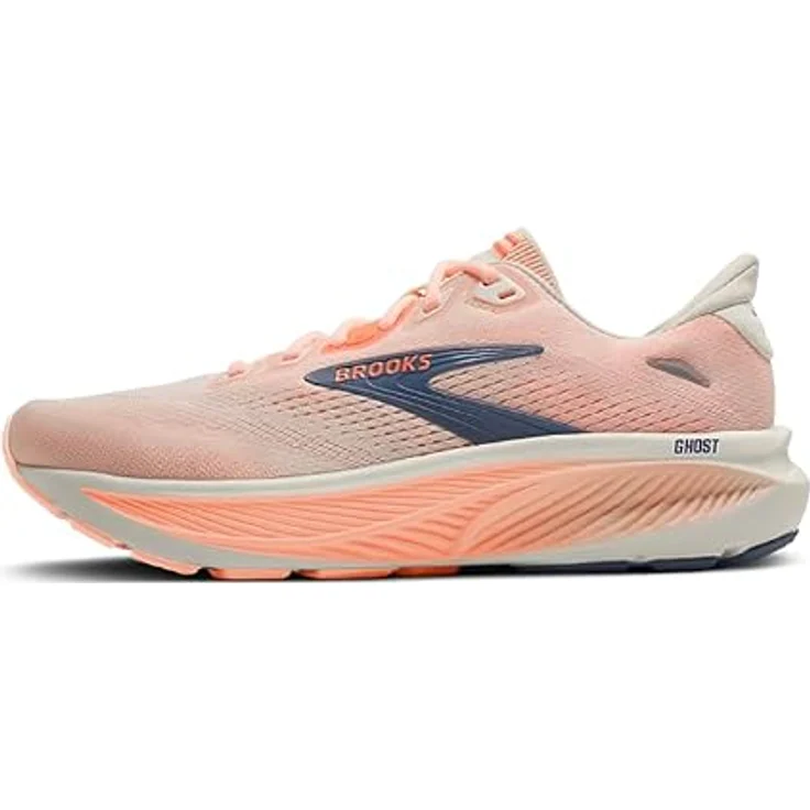 Brooks Ghost 18, Neutrale Laufschuhe für Damen mit DNA LOFT-Mittelsohle, Star White/Cyber Peach/Grey, Größe 40 – Bild 2